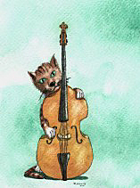"Katze mit Bass" (Aquarell)