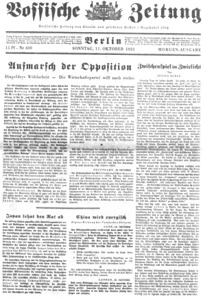Titelblatt der Vossischen Zeitung